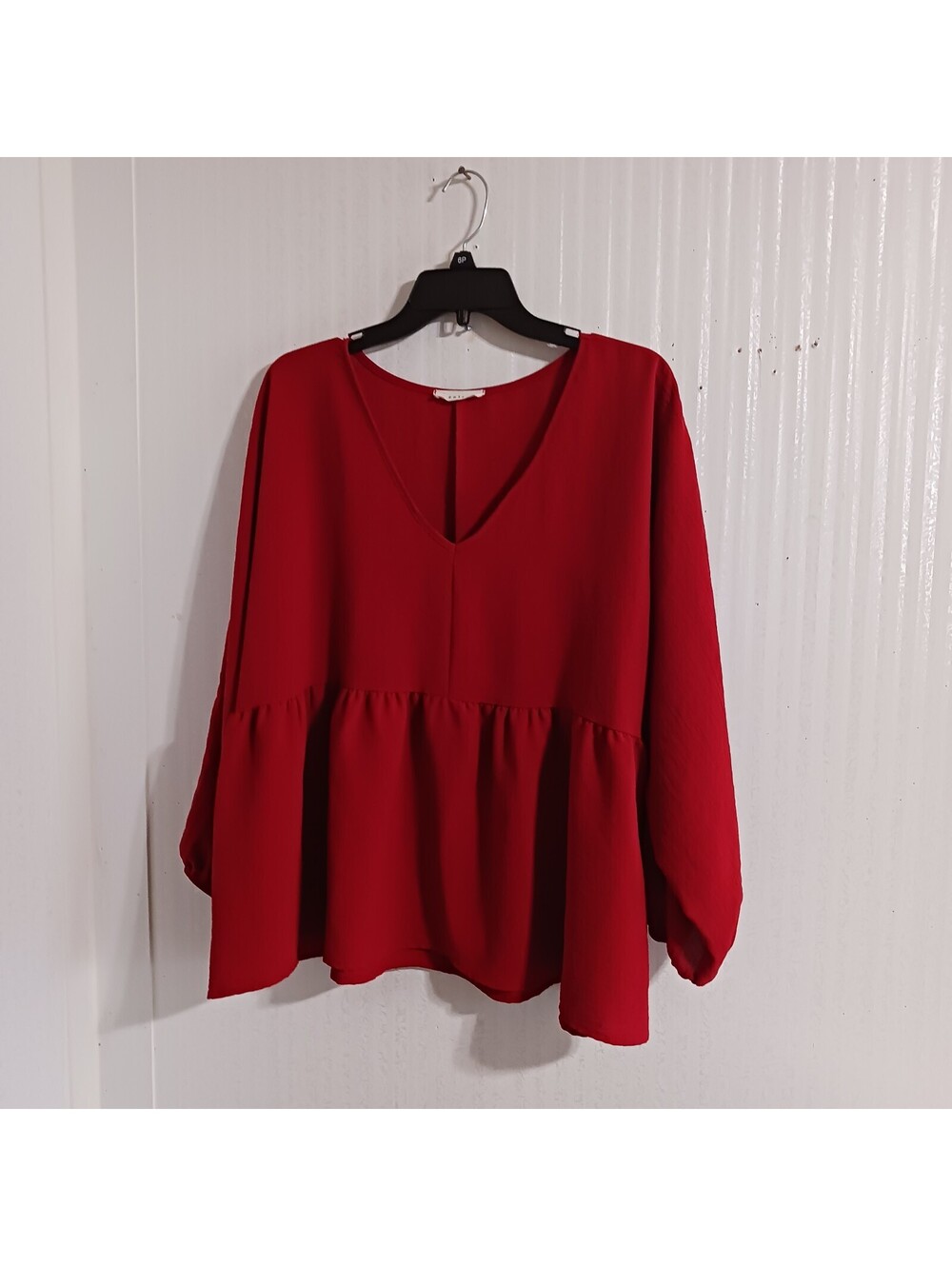 Women's Red V-Neck Babydoll Knit Blouse  Rust Red Color XL